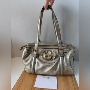 Gucci Silver Shoulder Bag with Gold Accents